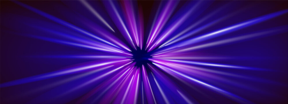 Purple hyperspace speed effect with lightspeed trails and neon warp lines. Futuristic motion glows or radial burst patterns for galaxy backgrounds. Dynamic fiber optics or long exposure streaks.