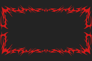 Red Neo Tribal frame collection. Cyber sigilism elements, gothic Y2K shapes with sharp rectangular vector spikes.