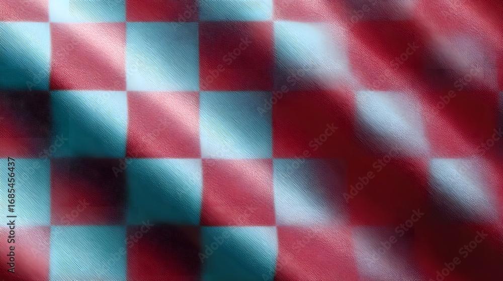 Poster a vibrant red and blue checkered fabric pattern with soft wavy folds creates a dynamic textured back