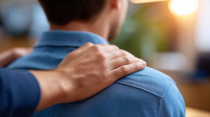 A compassionate therapy group supporting a crying participant hands gently placed on shoulders warm soft light emphasizing empathy composition symbolizing emotional healing com