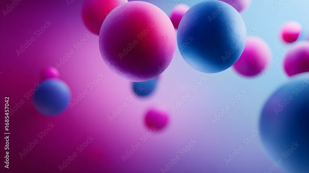 Poster vibrant pink and blue spheres float gracefully in a soft gradient space creating a modern abstract c