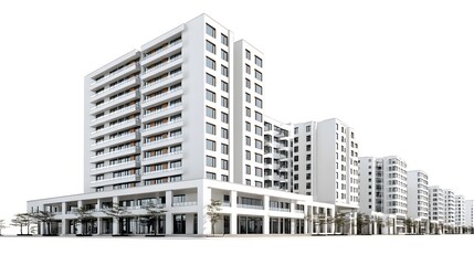 Fototapeta premium Modern Residential Building Architecture in City with White Background