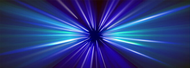 Blue hyperspace lightspeed effect with warp tunnel motion and neon star trails. Abstract quantum glows or digital laser patterns for cosmic backgrounds. Dynamic splash optics or infinity blur design.