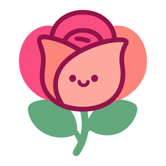 Cute cartoon rose with a happy face and pink petals