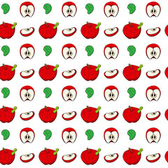 Simple red apple in cartoon style. Seamless pattern. 