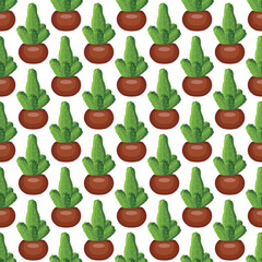 Cactus in a clay pot. Exotic plant. Seamless pattern. Vector illustration.