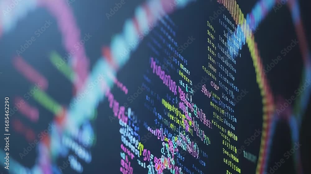 Poster programming code forming abstract shapes on digital display