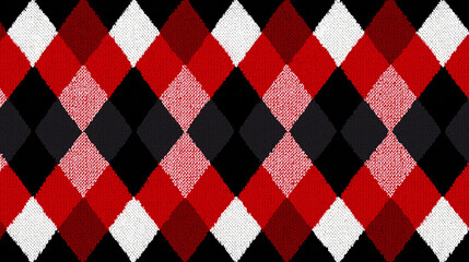 Red black and white argyle diamond seamless knitted pattern background for fabric fashion textile and winter sweater design