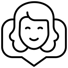Female Profile Outline Icon Design Vector - Female face in speech bubble, symbolizing user profile, chat, or personal contact