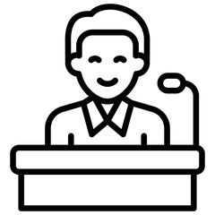 Public Speaking Outline Icon Design Vector - Person speaking at podium, symbolizing leadership, presentation, or public speaking