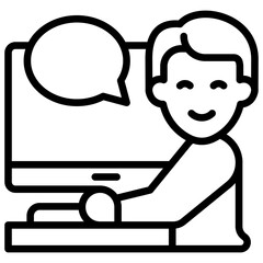 Online Chat Outline Icon Design Vector - Person chatting on computer, symbolizing online communication and remote interaction