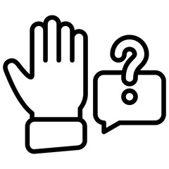Question Help Outline Icon Design Vector - Raised hand with question bubble, symbolizing asking, doubt, or seeking clarification
