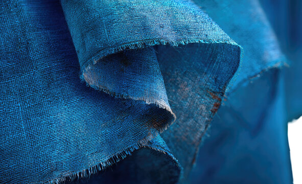 Close-up of crumpled, indigo-dyed fabric