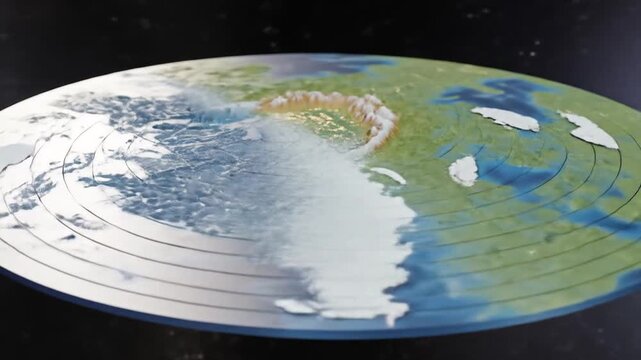 Flat Earth Model with Illuminated Continents and City Lights from Space Perspective
