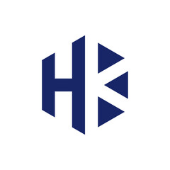 HK lettermark logo with geometric cut shapes. Suitable for construction, tech, and industrial branding.