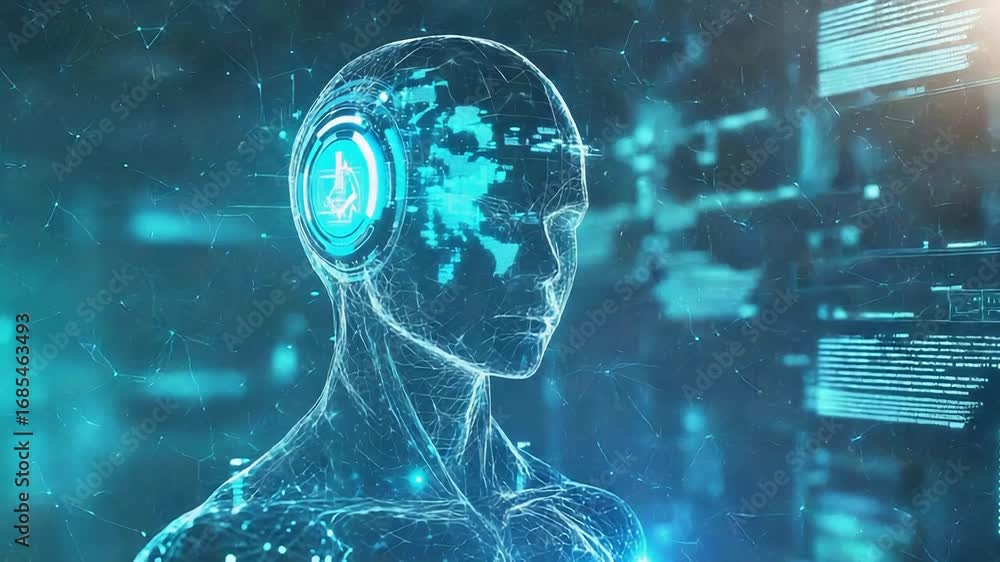 Poster artificial intelligence humanoid robot processing global data stream