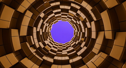 Fototapeta premium Abstract brown geometric spiral tunnel futuristic digital background
