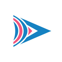 Abstract blue and pink curved lines forming a forward arrow shape background