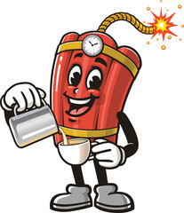 TNT Dynamite mascot cartoon is being a barista