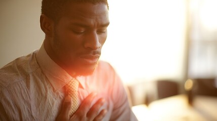 Medical concept showing a person suffering from body pain, red glowing hotspot highlighting inflammation, injury, or discomfort, symbol of pain relief and treatment