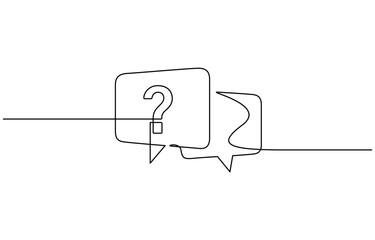 Fototapeta premium Continuous one line drawing of Question mark and speech bubble vector illustration. Editable outline