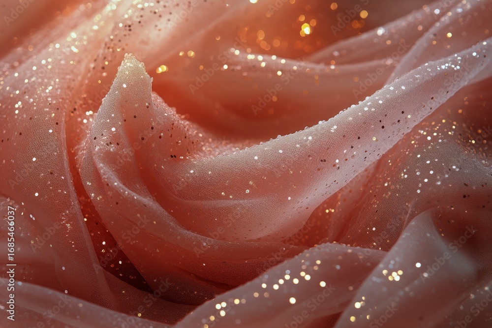 Poster soft pink fabric with glitter in gentle waves creating a shimmering effect