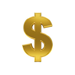 Golden dollar sign symbol currency finance wealth money concept isolated on transparent background