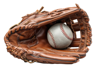 Baseball glove holding a baseball