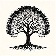 Silhouetted tree with intricate branches and roots