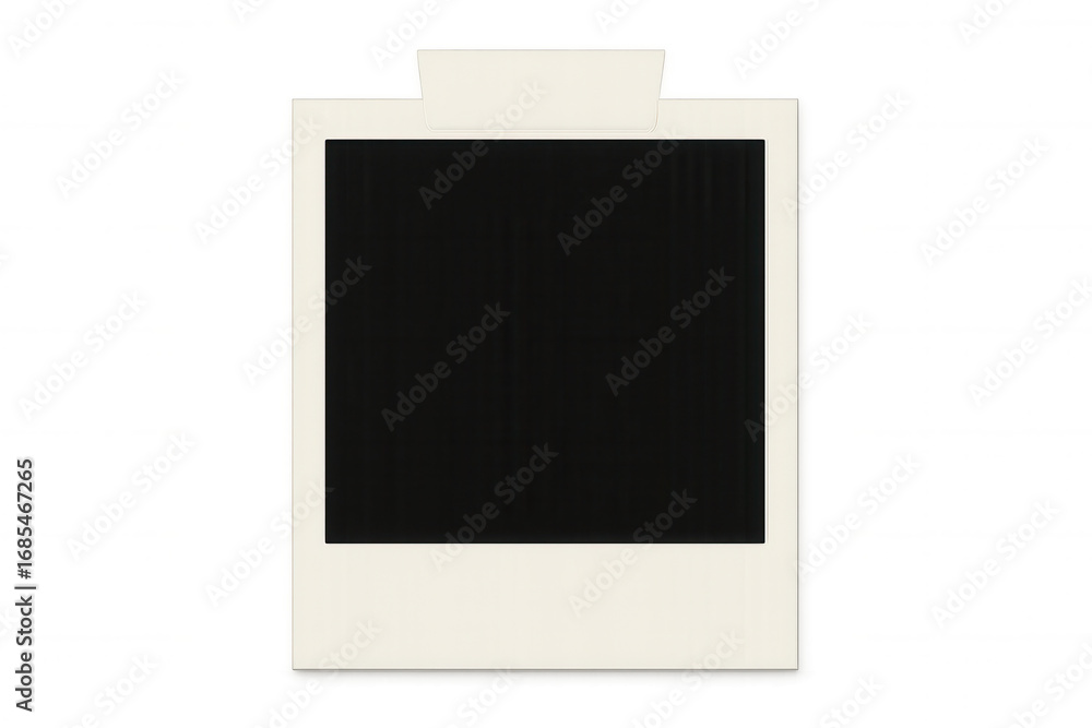 Poster close-up of a blank instant photo frame with adhesive tape, isolated on a transparent background, re