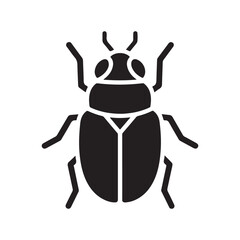 Minimalist Black Beetle Icon on White Background