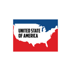 Map of the United States of America in Red, White, and Blue Colors with Bold Typography Text Design for Independence Day, Patriotism, National Identity, and American Culture