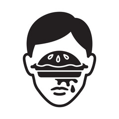 Stylized Human Face with Pie Instead of Eyes and Dripping Liquid