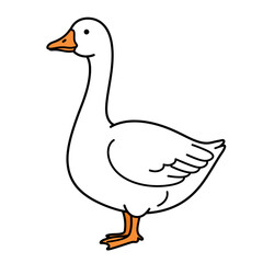 Charming cartoon illustration of a friendly white goose standing gracefully with its beak slightly open