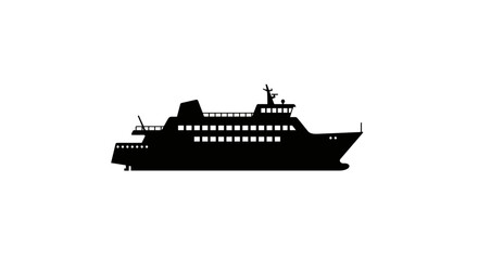 Silhouette of a large passenger ferry boat sailing across a calm sea on a clear day
