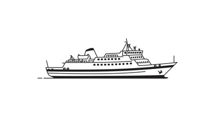 Obraz premium Classic passenger ship illustration with multiple decks and funnels on a white background