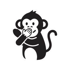 Cute Cartoon Monkey Covering Mouth Illustration