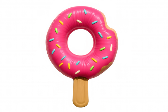 3d rendering of a playful pink donut on a stick, isolated on a transparent background, showcasing its sweet design