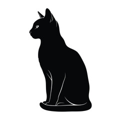 Black cat silhouette sitting on a white background