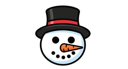 Cheerful Snowman Face with Top Hat and Carrot Nose.