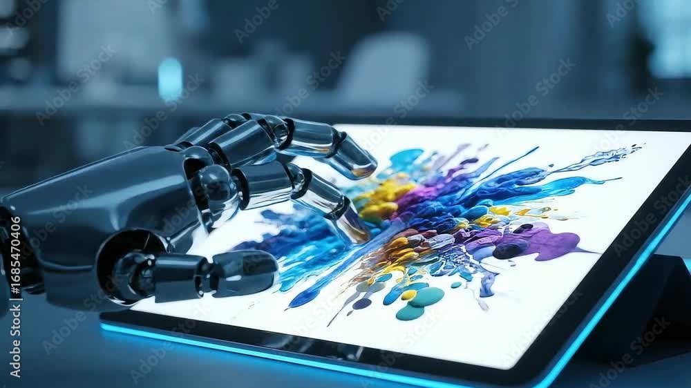 Aufkleber robot hand touching tablet screen artificial intelligence ai automation technology future
