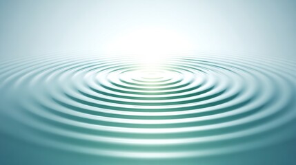 Concentric water ripples expanding outward in teal and white tones under a glowing light source, creating a serene abstract atmospheric composition