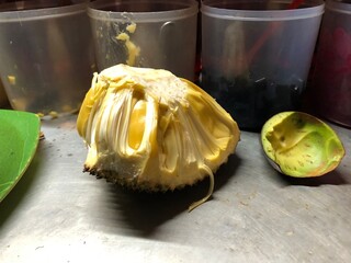Ripe Jackfruit Pulp Displayed on Tabletop