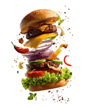 Gourmet burger explodes with toppings