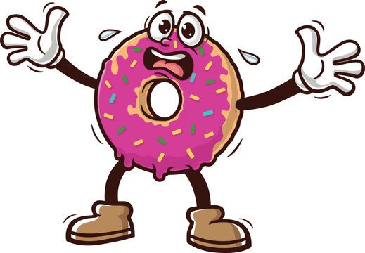 Donuts mascot cartoon is panicking and scared