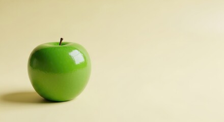 Fresh green apple on minimalist beige background emphasizing simplicity and freshness
