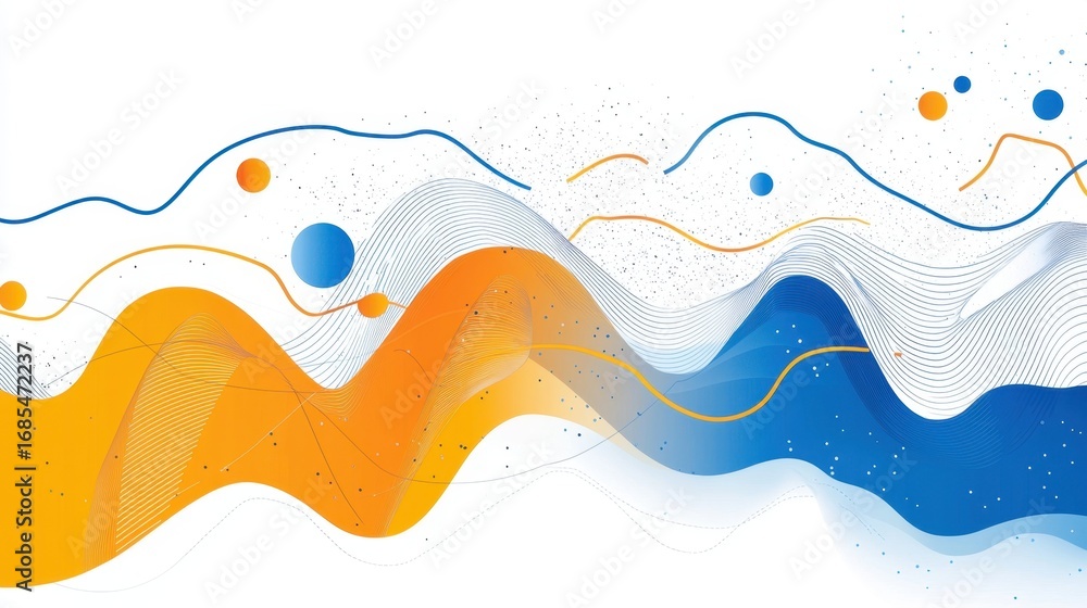 Poster colorful abstract wave design features blue, orange, and white elements creating a dynamic visual ex