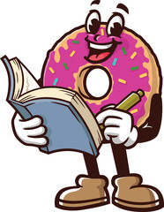 Donuts mascot cartoon holding a book
