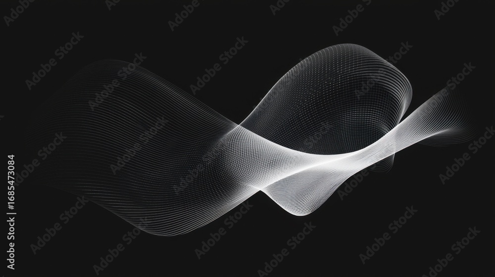 Poster elegant white wave patterns on a dark background showcasing fluid movement and rhythmic balance in d