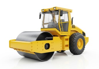yellow color steamroller isolated on white background